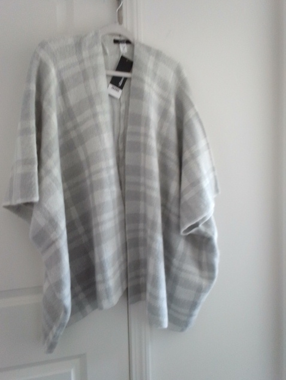 George Light Gray Plaid Open-Front Sweater Cape